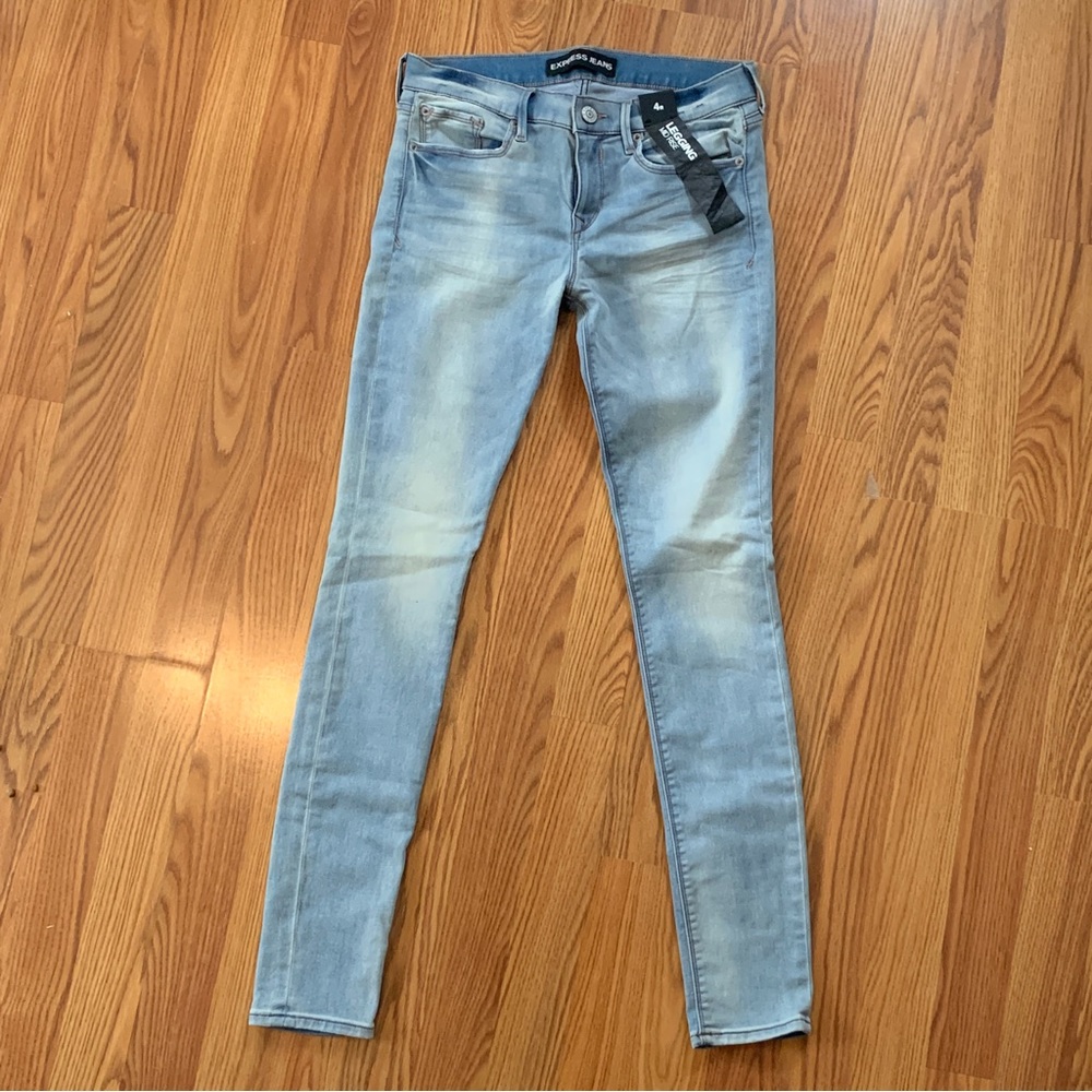 Express Mid Rise Legging 4 Skinny Jeans Light Faded Blue Stretch NWT